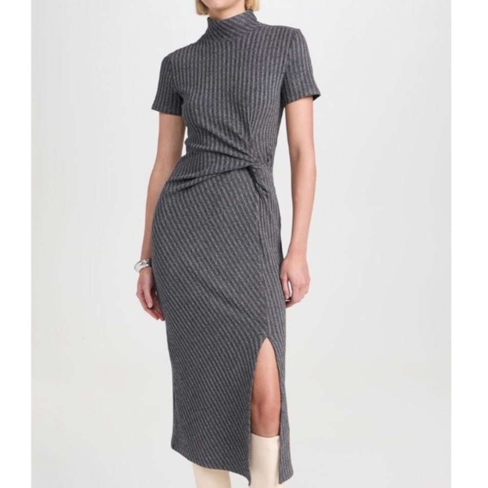 Tanya Taylor Flint Ribbed Midi Dress Charcoal